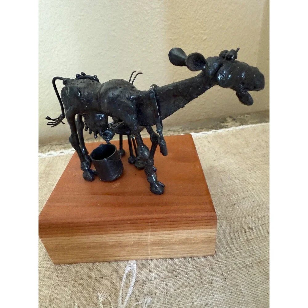 Greg Quayle Original Flea Metal Sculpture Vintage Flea Milking Cow RARE